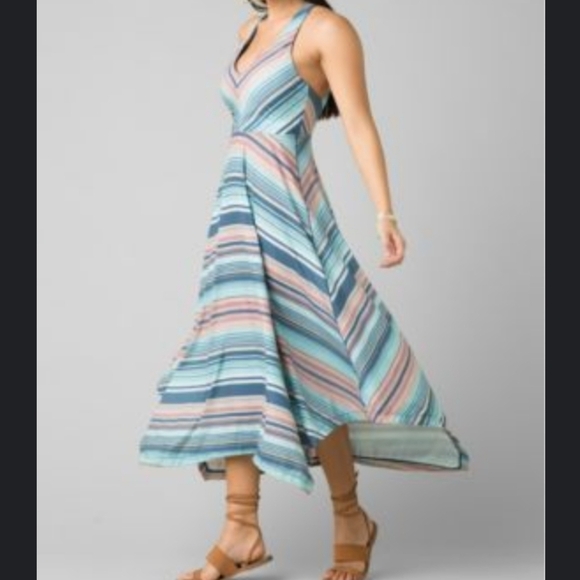 Lace& mesh multicolored striped dress - Picture 1 of 2